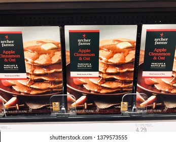 Plymouth, Minnesota - April 23, 2019: Archer Farms Brand (Target Private Label) Apple And Cinnamon Oat Pancake And Waffle Mix On Sale At A Target Retail Grocery Store