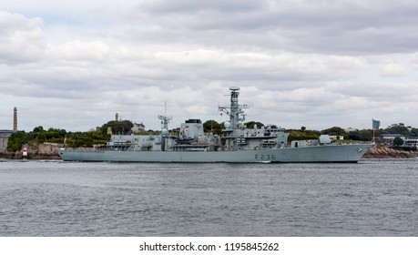 Plymouth, UK. 9/24/18:  The British Frigate HMS Montrose Sails Out Of Port And Into Plymouth Sound.