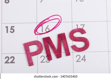 PMS - Premenstrual Syndrome Marked On Calendar