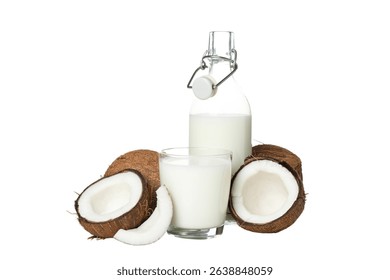 PNG, coconut milk in a bottle, isolated on white background.