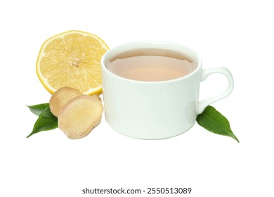 PNG, Cup of tea, ginger and lemon slices, isolated on white background - Powered by Shutterstock