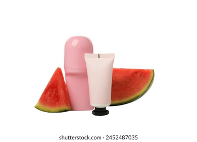 PNG, deodorant with cream and watermelon, isolated on white background.