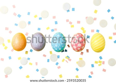 PNG, Easter, set of painted Easter eggs, with confetti, isolated on white background
