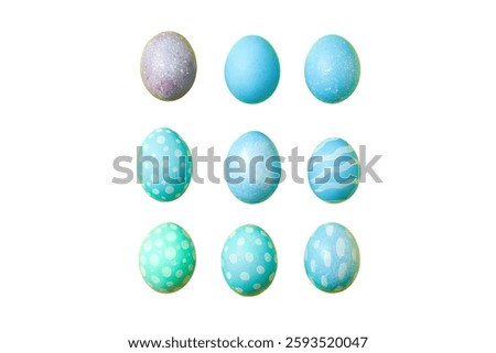PNG, Easter, set of painted Easter eggs, isolated on white background