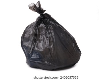 PNG, Garbage in black trash bag, isolated on white background