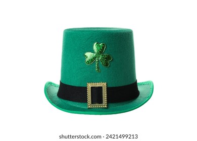 PNG, Green hat with clover, isolated on white background