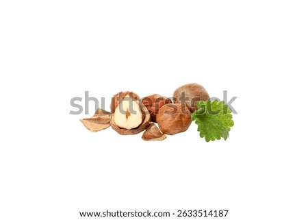PNG, Hazelnuts, shell and leaf, isolated on white background