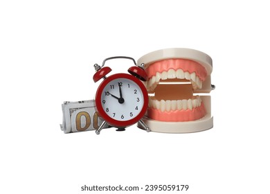 PNG, Jaw, cash and red alarm clock, isolated on white background - Shutterstock ID 2395059179