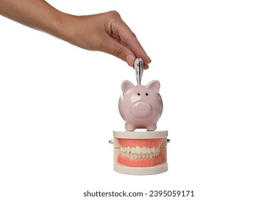 PNG, Jaw, piggy bank with bill and hand, isolated on white background - Shutterstock ID 2395059171