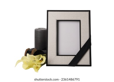 PNG, mourning candles with photo frames isolated on white background.