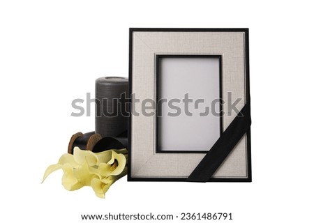 PNG, mourning candles with photo frames isolated on white background.