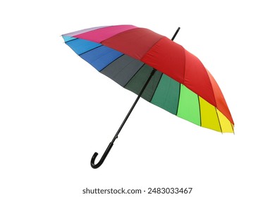 PNG, multicolored umbrella, rainbow colors, isolated on white background.