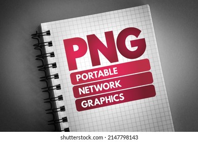 PNG - Portable Network Graphics is a raster-graphics file format that supports lossless data compression, acronym technology concept on notepad