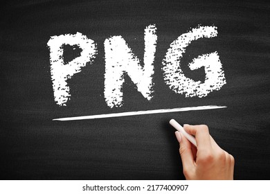 PNG - Portable Network Graphics is a raster-graphics file format that supports lossless data compression, acronym technology concept on blackboard