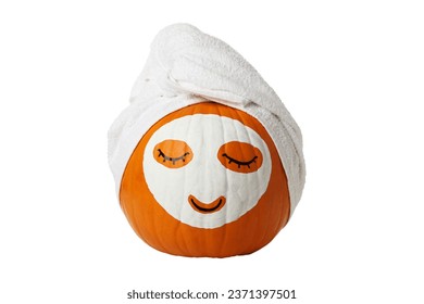 PNG, Pumpkin with face mask and towel, isolated on white background - Powered by Shutterstock