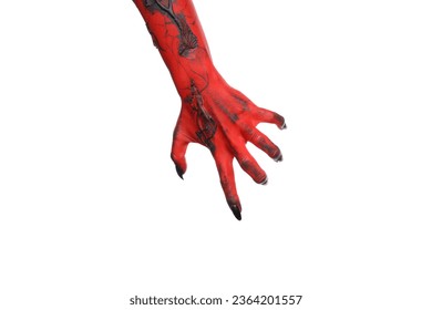 PNG, Red female hand with black nails, isolated on white background