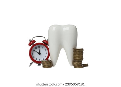 PNG, Tooth, coins and red alarm clock, isolated on white background - Shutterstock ID 2395059181