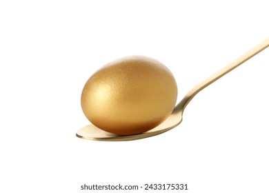 PNG,A golden egg in a golden spoon, isolated on white background - Powered by Shutterstock