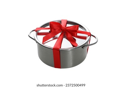 PNG,a pan with a red bow, isolated on white background