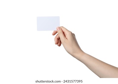 PNG,blank piece of paper in a woman's hands, isolated on white background