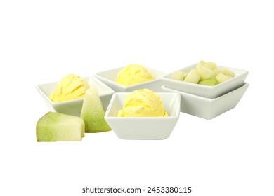 PNG,Ice cream with fresh melon, isolated on white background