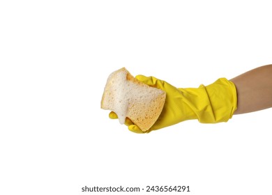 PNG,Sponge for washing dishes in hand, isolated on white background