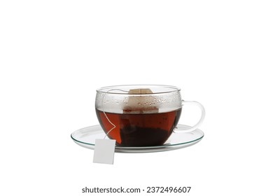 PNG,tea bag in a transparent cup, isolated on white background