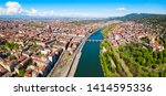 The Po river aerial panoramic view in the centre of Turin city, Piedmont region of Italy