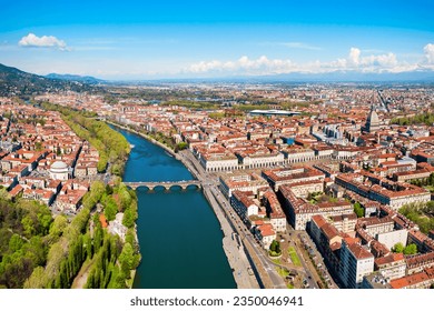 The Po river aerial panoramic view in the centre of Turin city, Piedmont region of Italy - Powered by Shutterstock