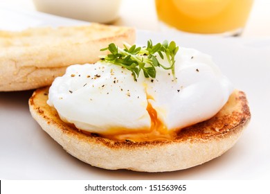 Poached Egg On English Muffin With Watercress