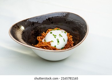 Poached Egg Over Noodles With Amber Ale