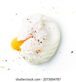 Poached egg and pepper isolated on white background, top view