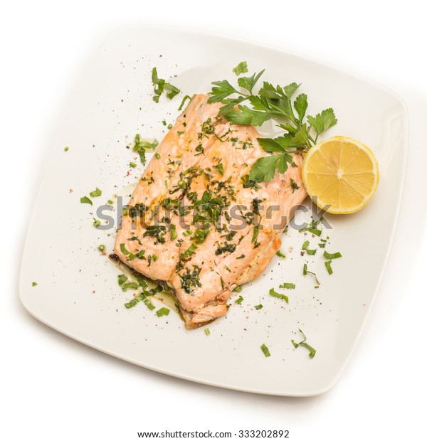 Poached salmon\
fillet