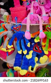 POBIEROWO, POLAND - May 27, 2022: The Huggy Wuggy Plush Dolls For Sale In A Small Gift Shop