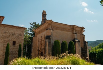 Poblet, Tarragona, Spain; August 22, 2021: Poblet Monastery  Is A Cistercian Monastery, Founded In 1151, Located At The Foot Of The Prades Mountains, In The Region Of Conca De Barberà.