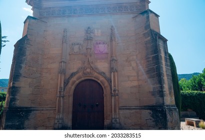 Poblet, Tarragona, Spain; August 22, 2021: Poblet Monastery  Is A Cistercian Monastery, Founded In 1151, Located At The Foot Of The Prades Mountains, In The Region Of Conca De Barberà.