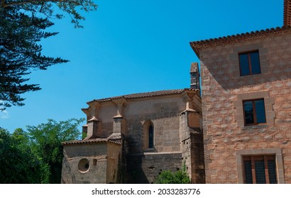 Poblet, Tarragona, Spain; August 22, 2021: Poblet Monastery  Is A Cistercian Monastery, Founded In 1151, Located At The Foot Of The Prades Mountains, In The Region Of Conca De Barberà.