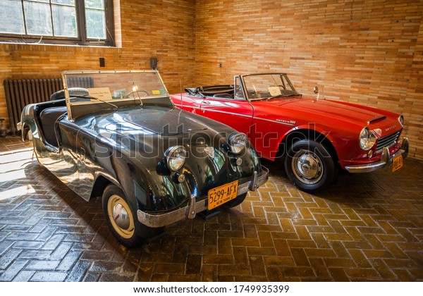 Pocantico Hills, NY / USA:\
8-30-2014: Kykuit Rockefeller Estate cars garage at Hudson Valley\
New York