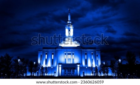 Pocatello Idaho LDS Temple building Mormon Church of Jesus Christ sacred religious religion building glowing bright at night
