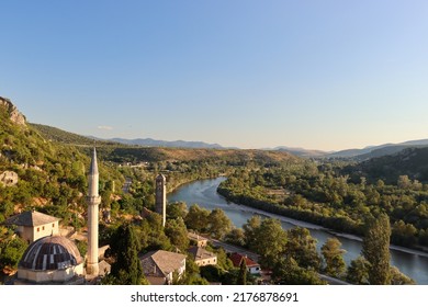 Pocitelj In Bosnia And Herzegovina With Neretva River