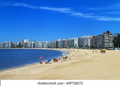 Pocitos Beach Along The Bank Of The Rio De La Plata In Montevideo, Uruguay. Montevideo Is The Capital And The Largest City Of Uruguay