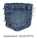 Pocket. Piece of torn denim on a white background. Denim texture.