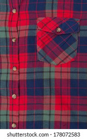 Pocket Red And Blue Plaid Shirt Close-up.