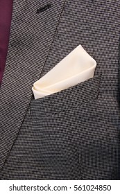 Pocket Square ?reamy-white Silk - Handkerchief In The Breast Pocket Of A Man's Wool Luxury Gray Suit