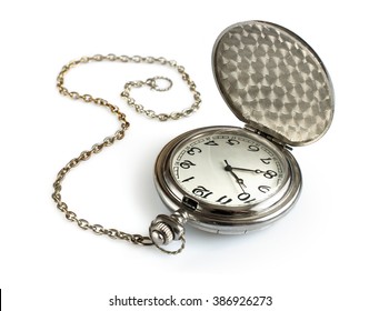 Pocket watch with chain isolated on white