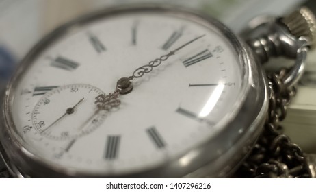Pocket watch dial close-up, time flying by, history and heritage, memories