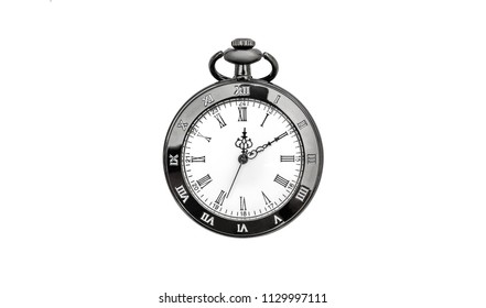 Pocket Watch Isolated On White. Top View.