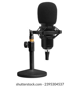 Podcast Microphone with table stand on white background