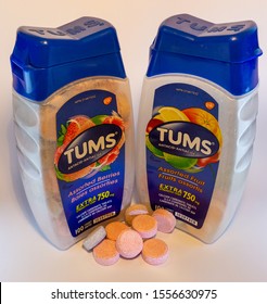 Podgorica, Podgorica / Montenegro - 11.11.2019. : Tums Antacid Extra Strength Calcium Carbonate Tablets