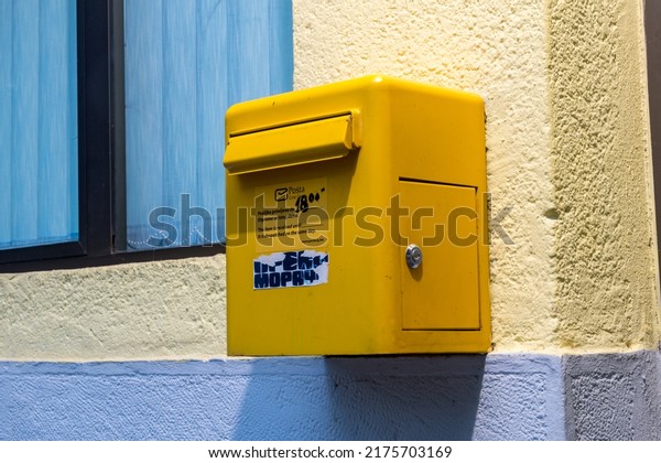 Podgorica, Montenegro - June\
4, 2022: Mail box of Post Crne Gore (Post of Montenegro) at post\
office.
